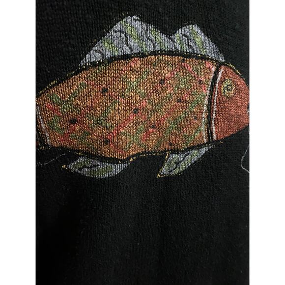 Black Light Slub Relaxed 100% Cotton Painted Fish Drop Shoulder One size Sweater - Picture 4 of 9